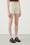  Ra Denim-Ruhe Ecru Natural Fabric Women’s Denim Shorts-Front View