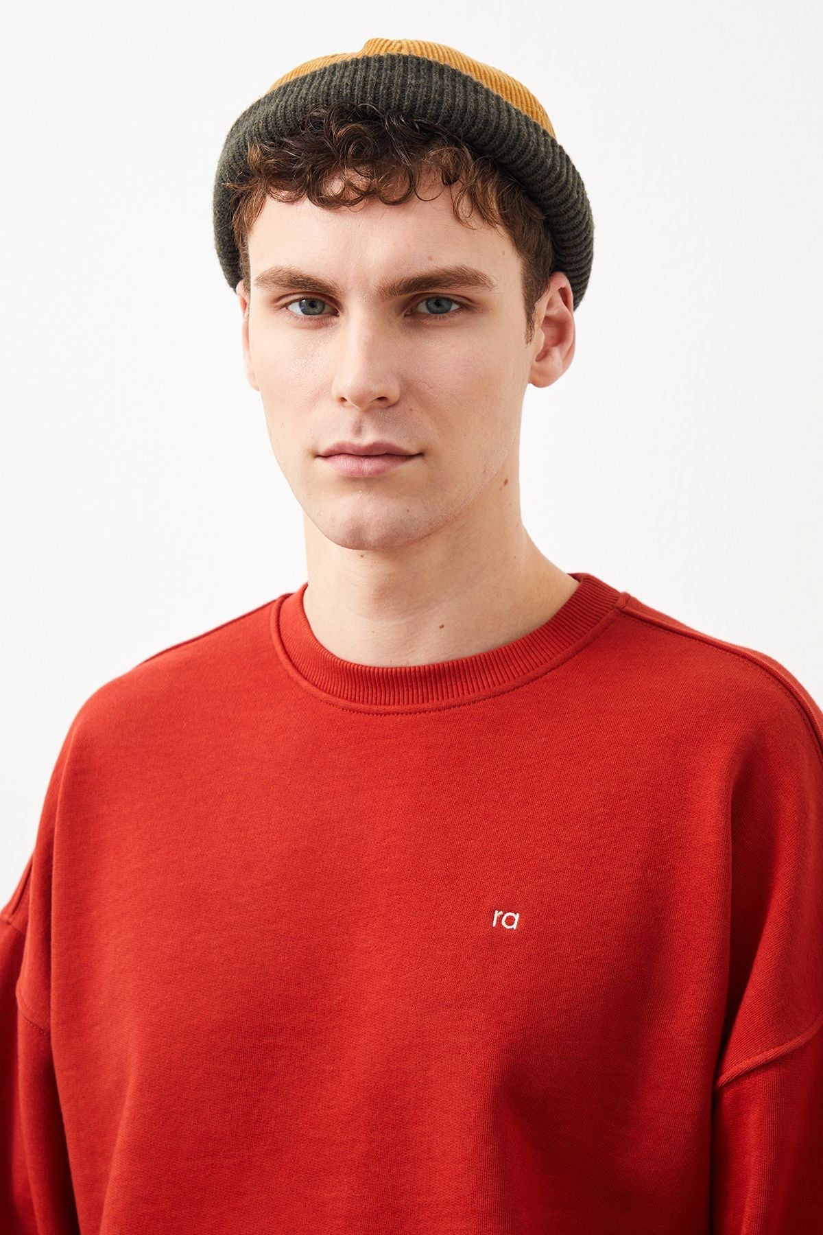  Ra Denim-Ziggy Crop Oversize Red Men's Sweatshirt-3