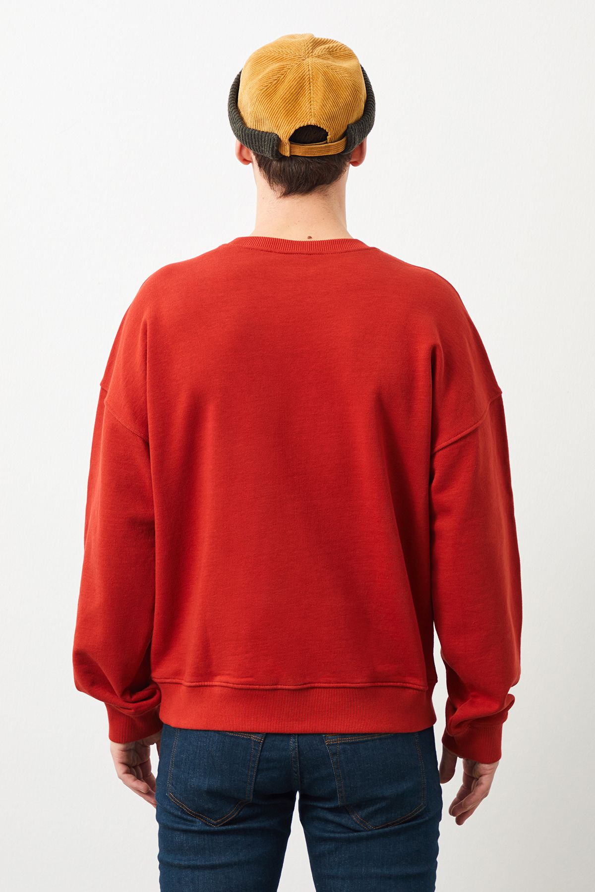  Ra Denim-Ziggy Crop Oversize Red Men's Sweatshirt-4