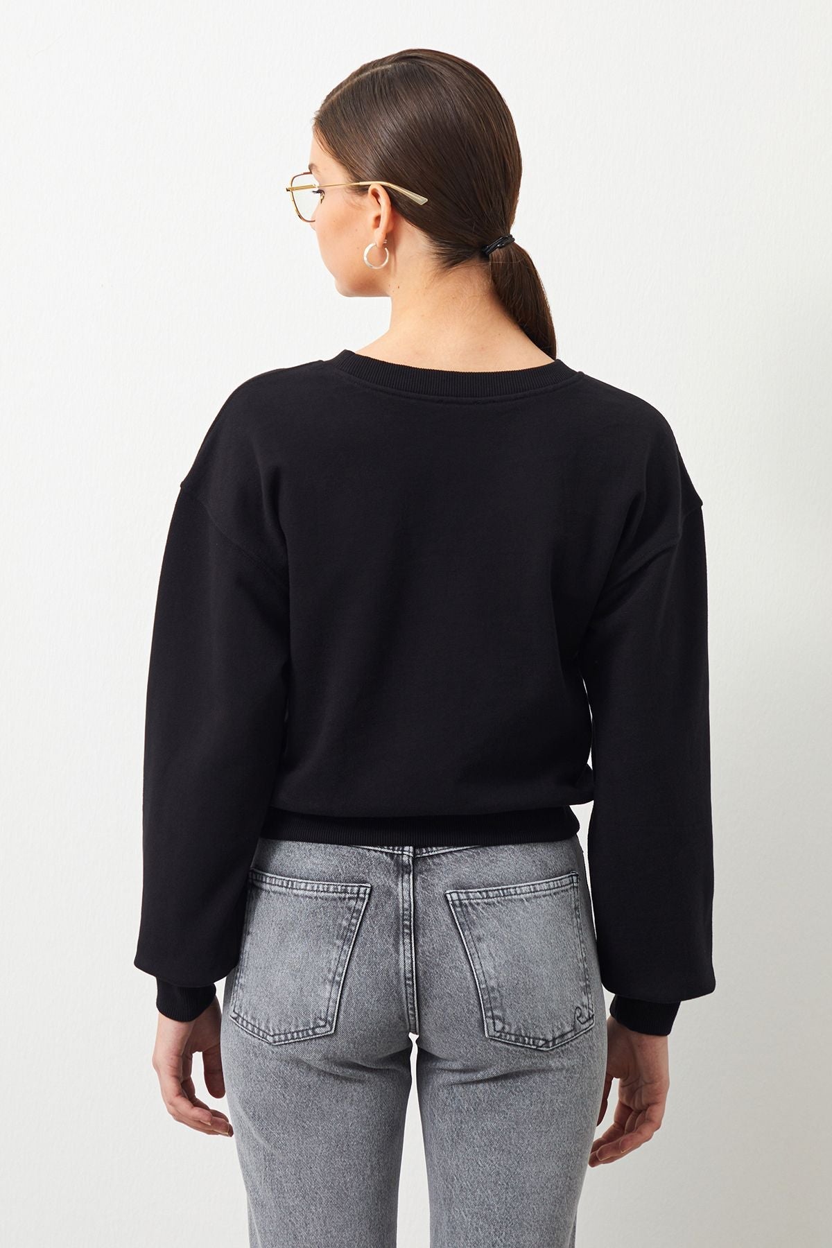  Ra Denim-Vita Crop Oversize Black Women's Sweatshirt-3