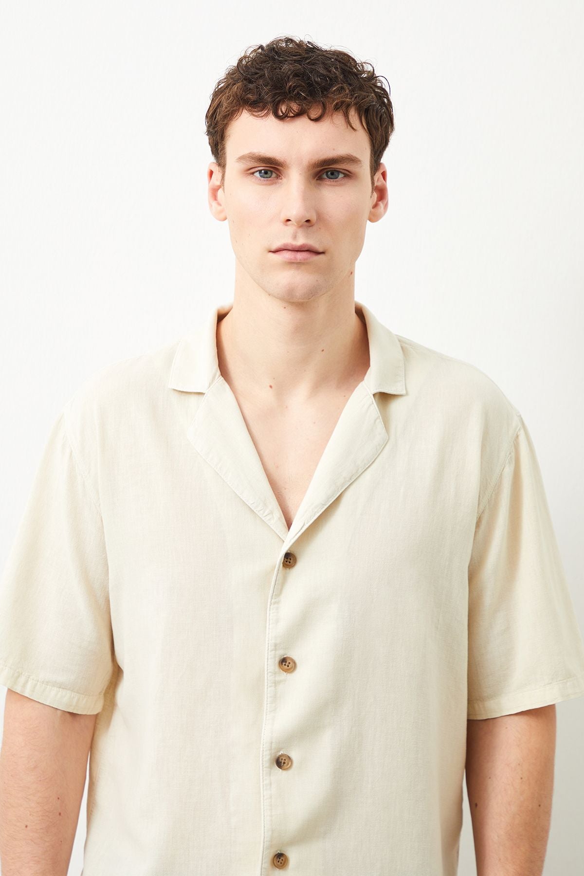  Ra Denim-Nix Oversize Fit Beige Men's Linen Shirt-3