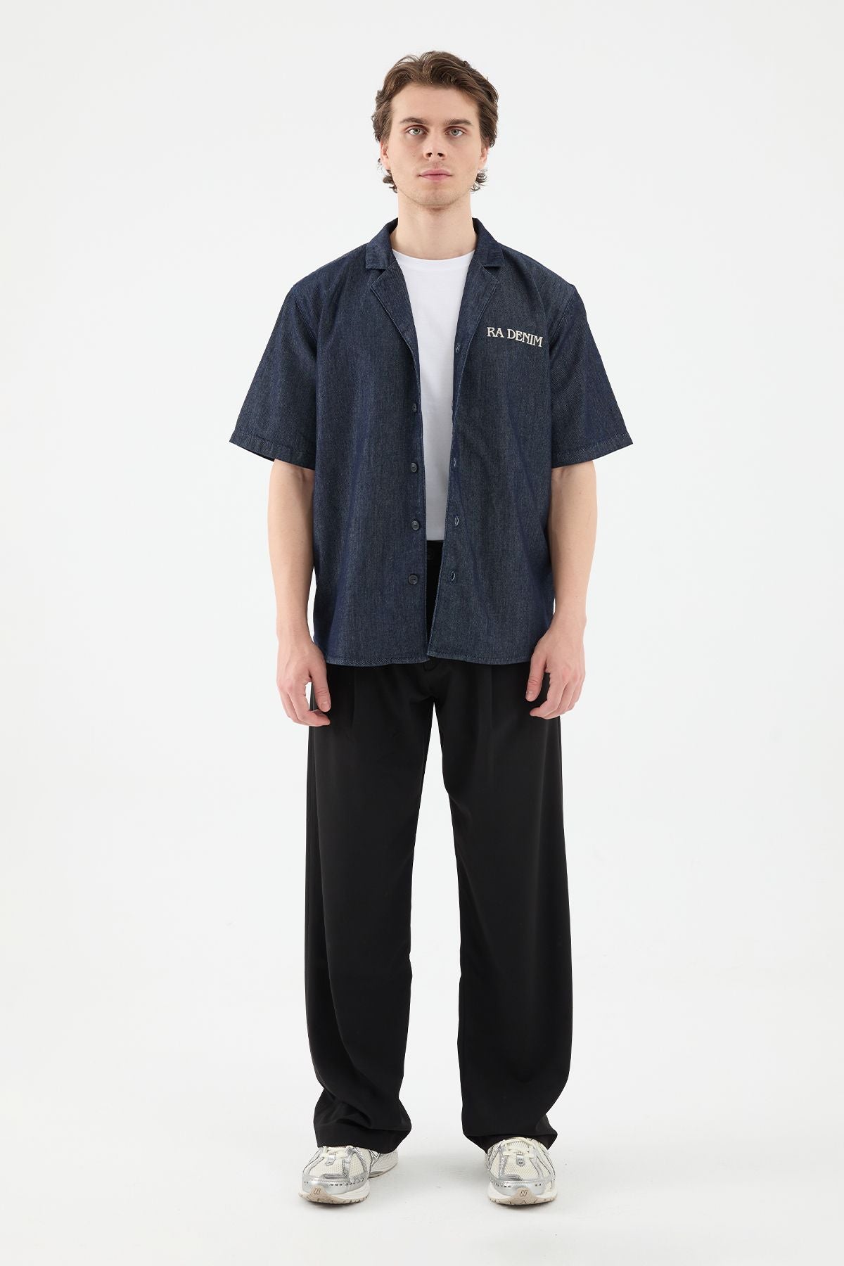 Nix Dark Blue Embroidered Men's Linen Shirt