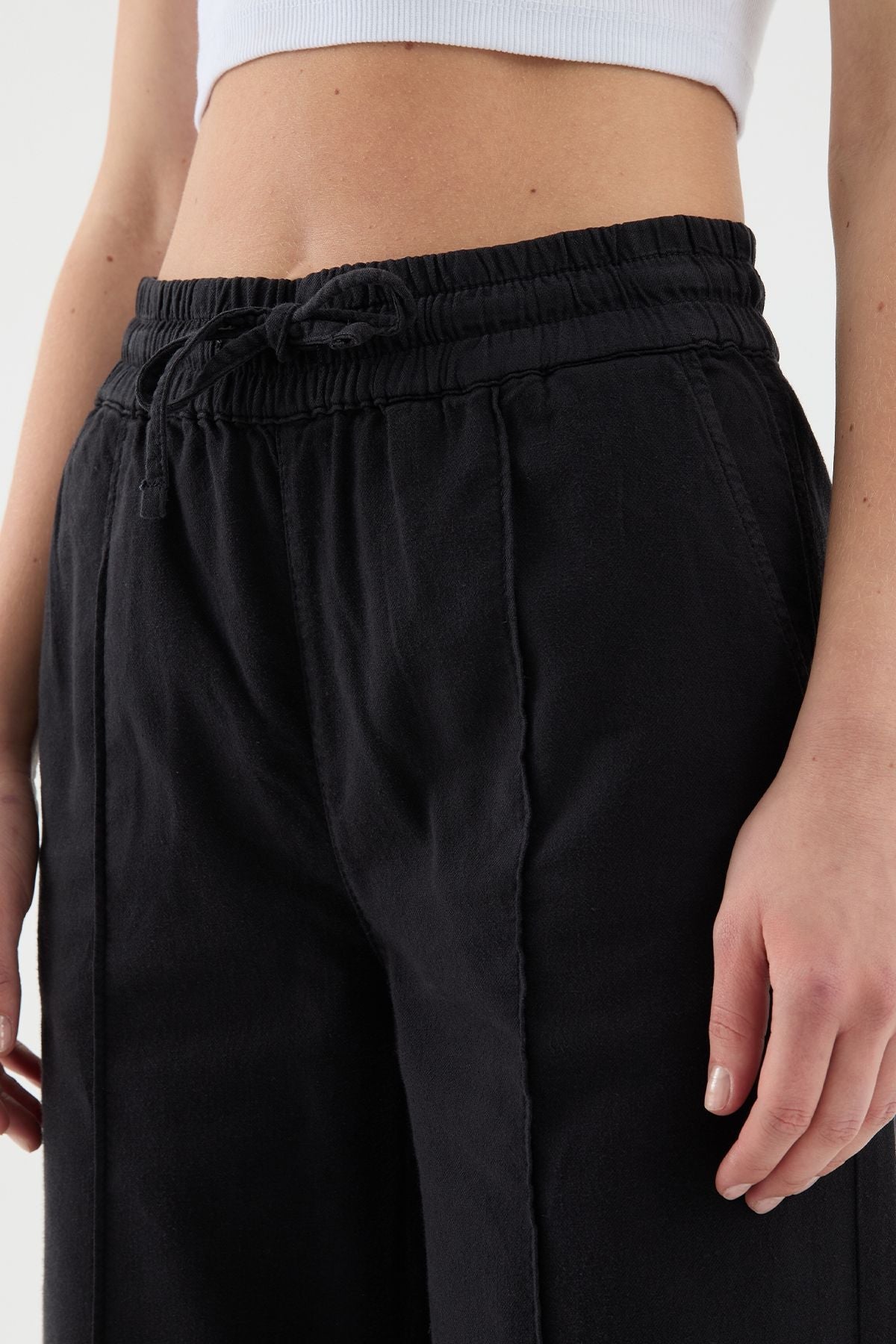 Derp Wide Leg Fit Black Women's Linen Pants