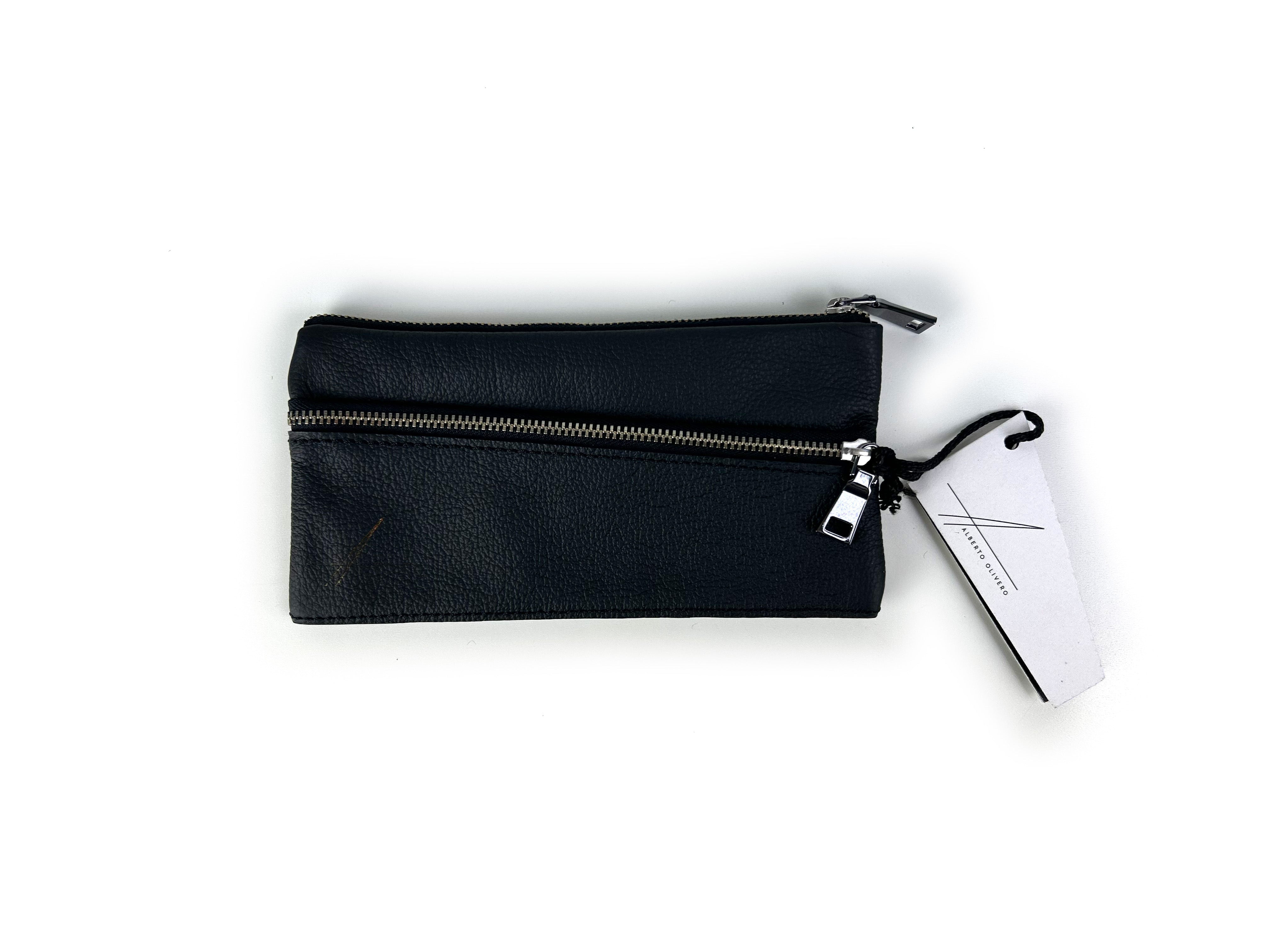 Black Leather Pencil Case with Zip by Alberto Olivero