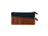 Brown Leather Dark Blue Fabric Mix Pencil Case