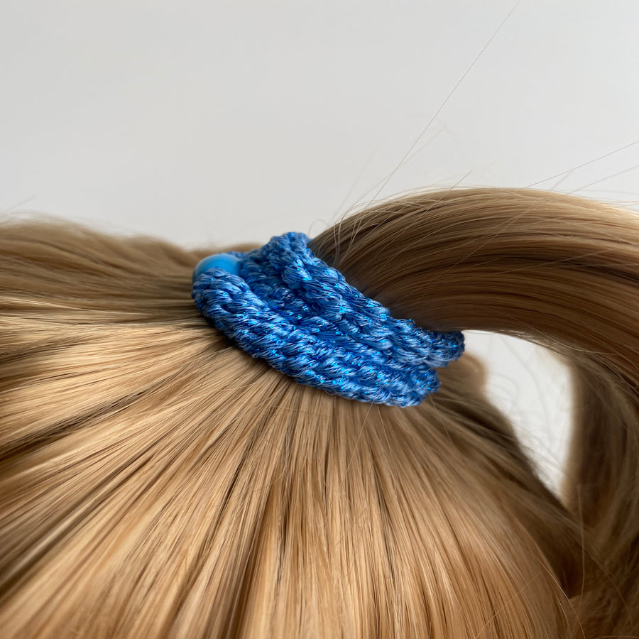 Woman wearing Kknekki Blue Hair Elastic Lake Blue