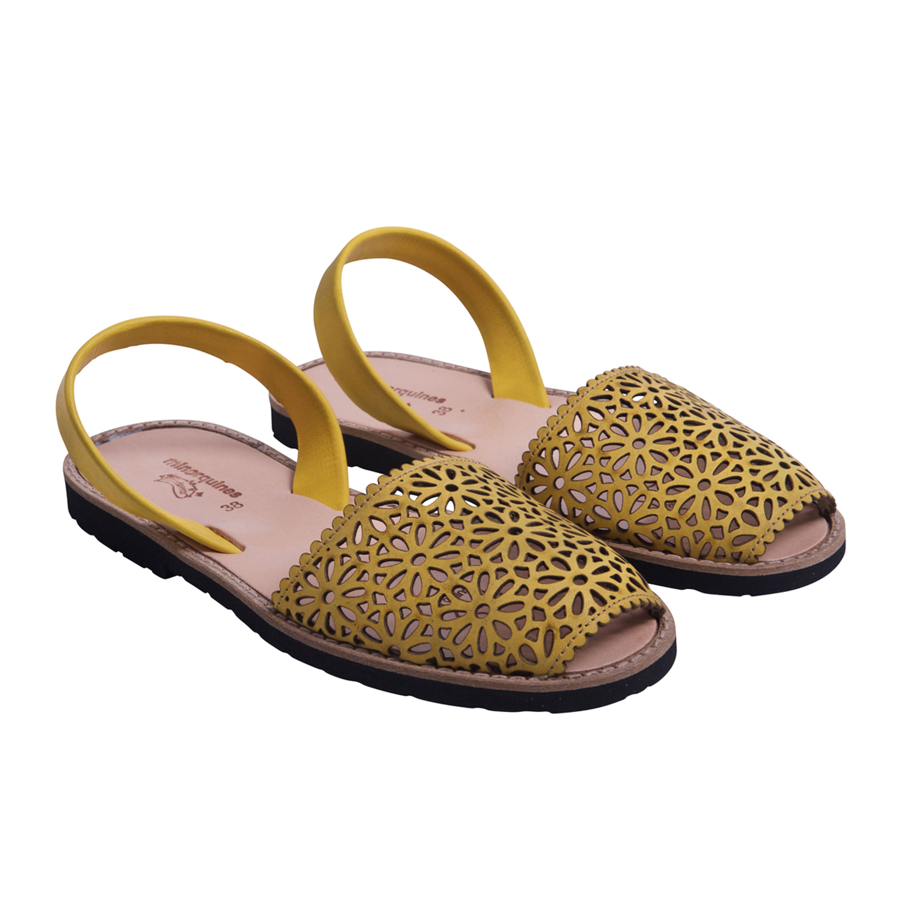 Pair of yellow Avarca Moucharabie Leather Sandals for Women