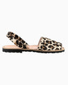 Chic sandals with durable rubber sole and leopard pattern.