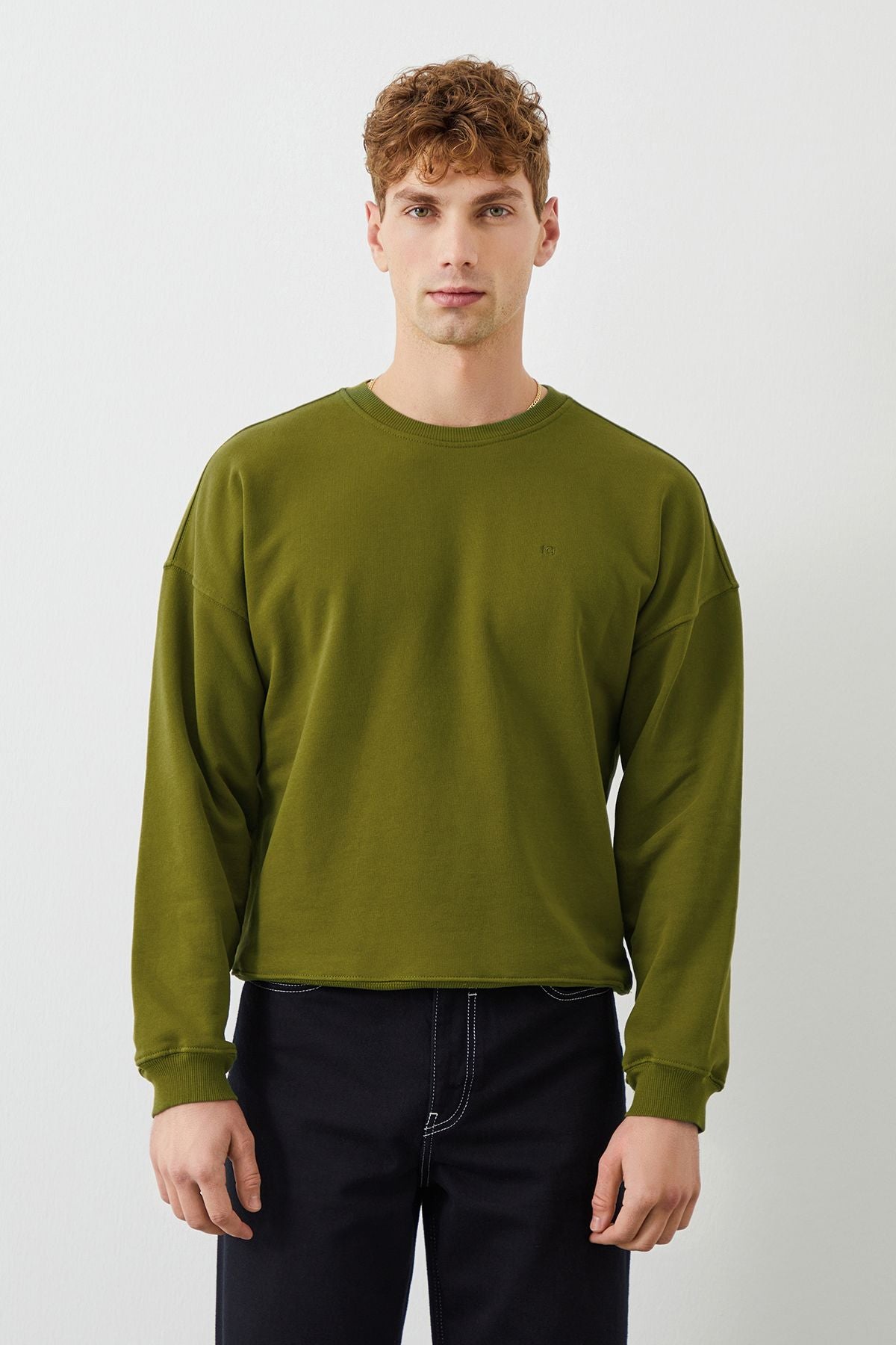  Ra Denim-Ziggy Crop Oversize Green Men's Sweatshirt-5