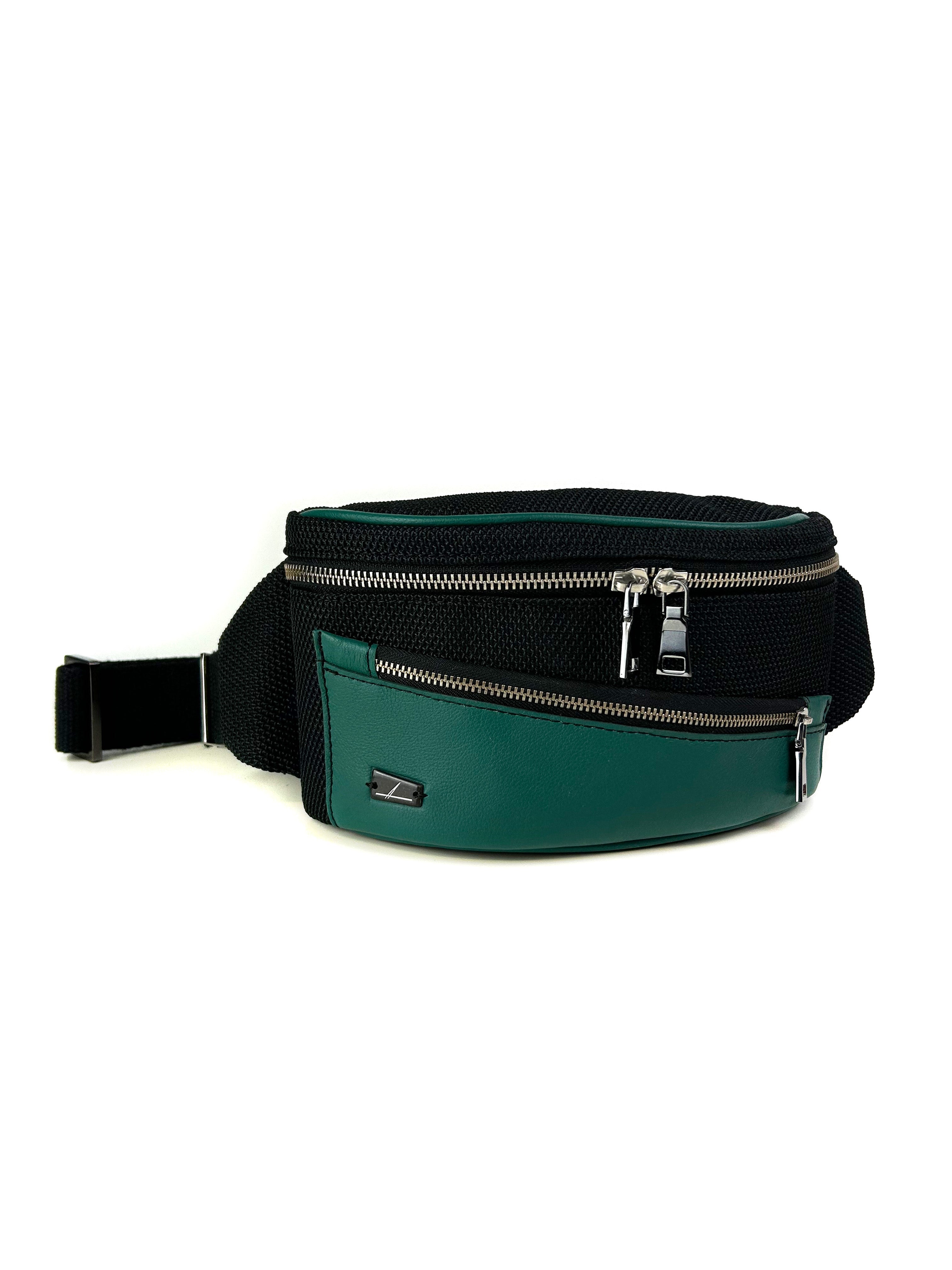 ROY Leather Belt Bag in Black and Green | Alberto Olivero