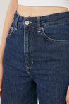 Detail shot of Vera Dark Blue A-Line Bermuda Shorts denim fabric and stitching