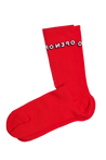 A pair of red cotton socks with the Open Logo by Swiss brand Chaton Gonflable