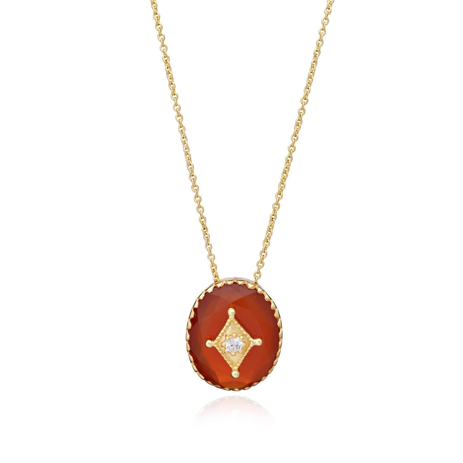 AZUNI - Astral Set Oval Gemstone Diamond Pendant Necklace