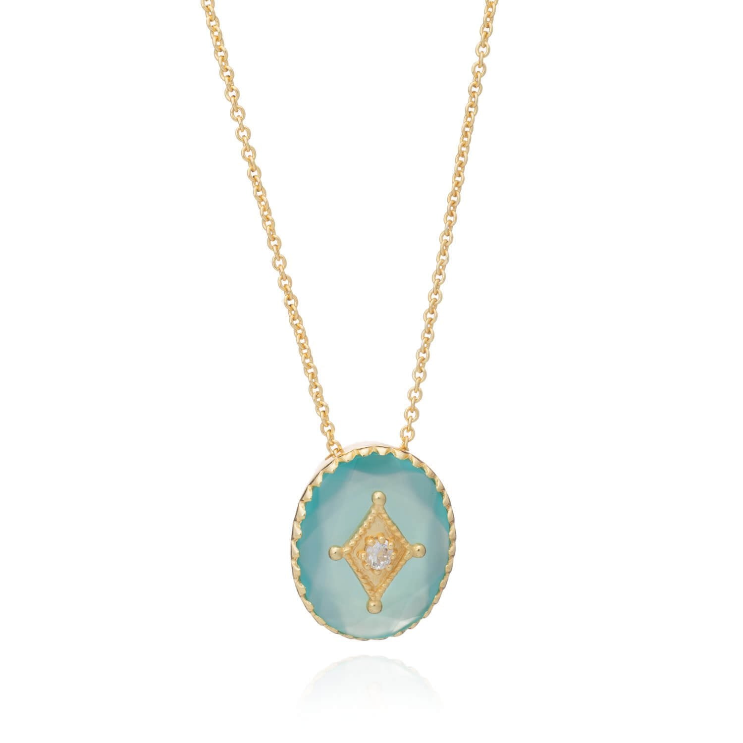 AZUNI - Astral Set Oval Gemstone Diamond Pendant Necklace