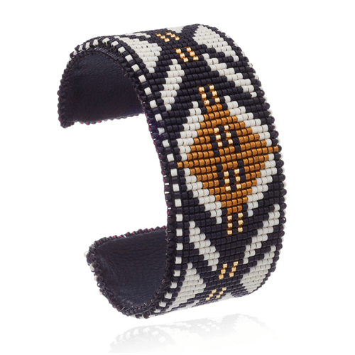 AZUNI - Black Lynx Desano Beaded Wide Leather Cuff