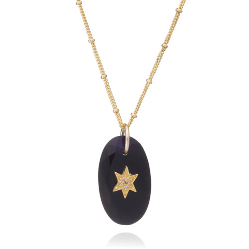 AZUNI - Troy Necklace Oval Star Pendant | Black Onyx