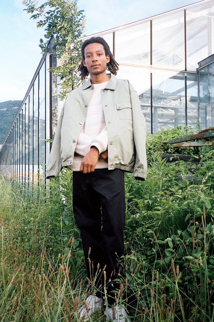 Man wearing Light Green Cobrax® jacket by French Brand Crest outdoors