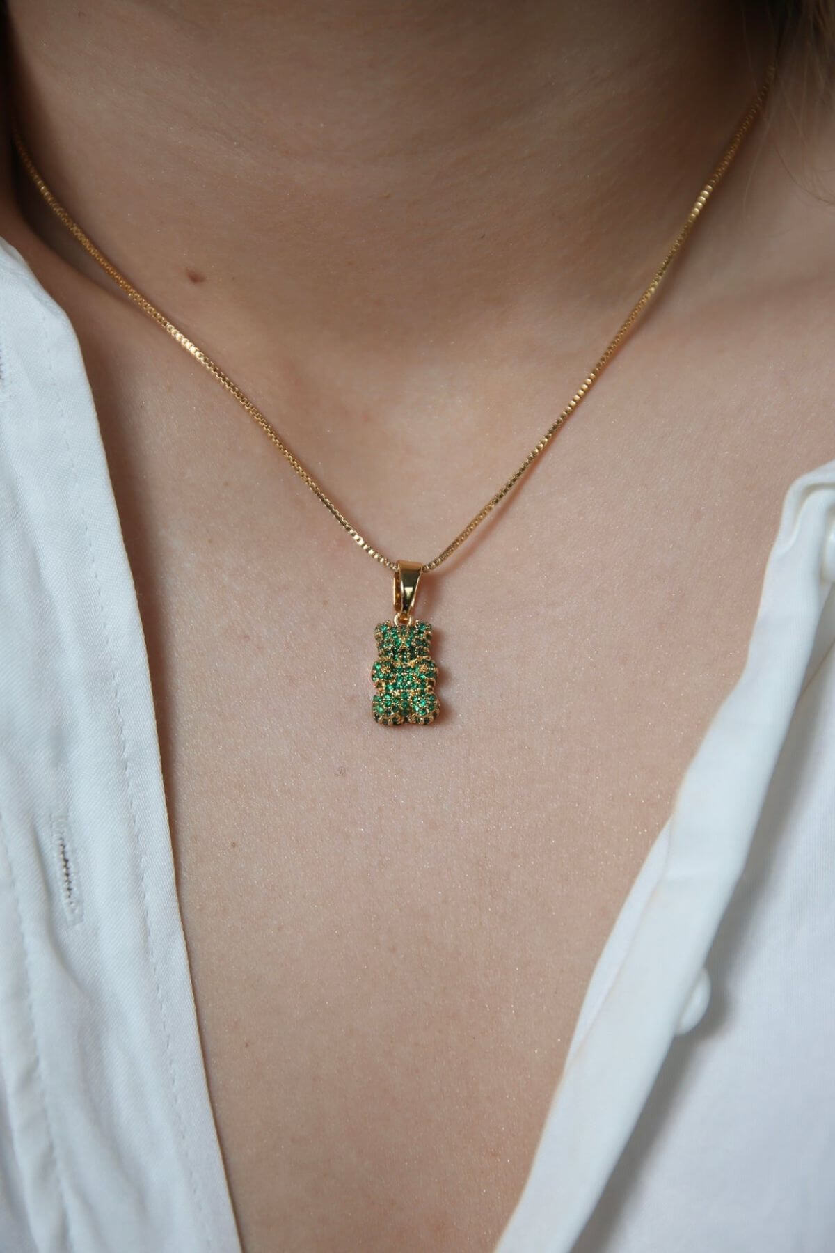 CRYSTAL HAZE - Pave Encrusted Nostalgia Bear Pendant | Green Emerald