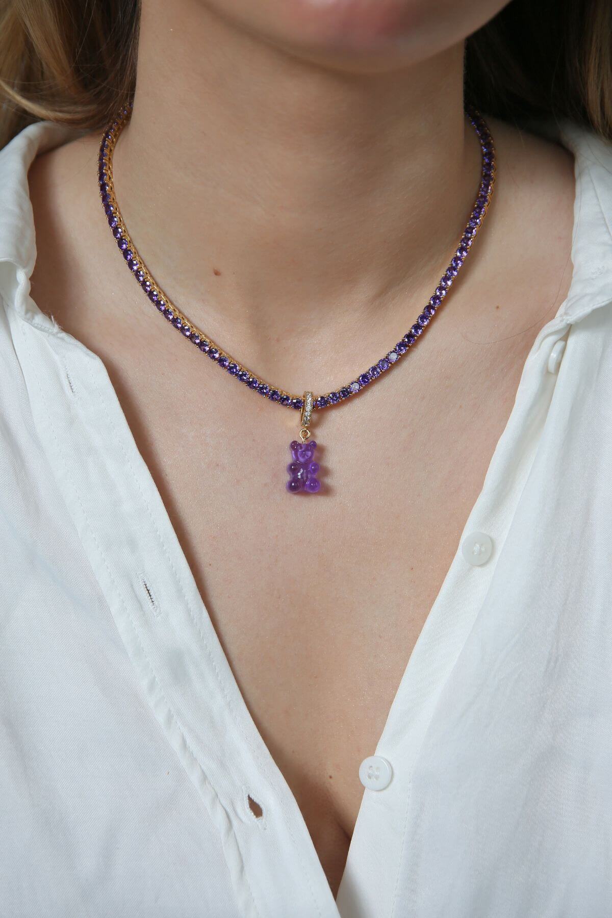 CRYSTAL HAZE - Pave Nostalgia Bear Pendant | Purple