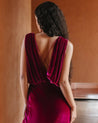 Mes Demoiselles Paris Travis Velvet Dress in Fuchsia - Back View