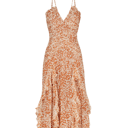 SHONA JOY - HALA Ruched Frill Maxi Dress | Burnt Orange