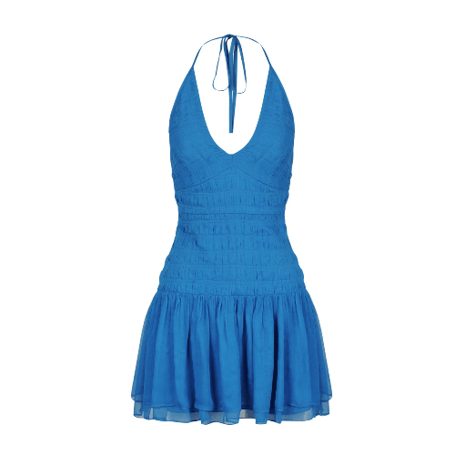 SHONA JOY - LEILANA Halter Tie Mini Dress | Pacific Blue